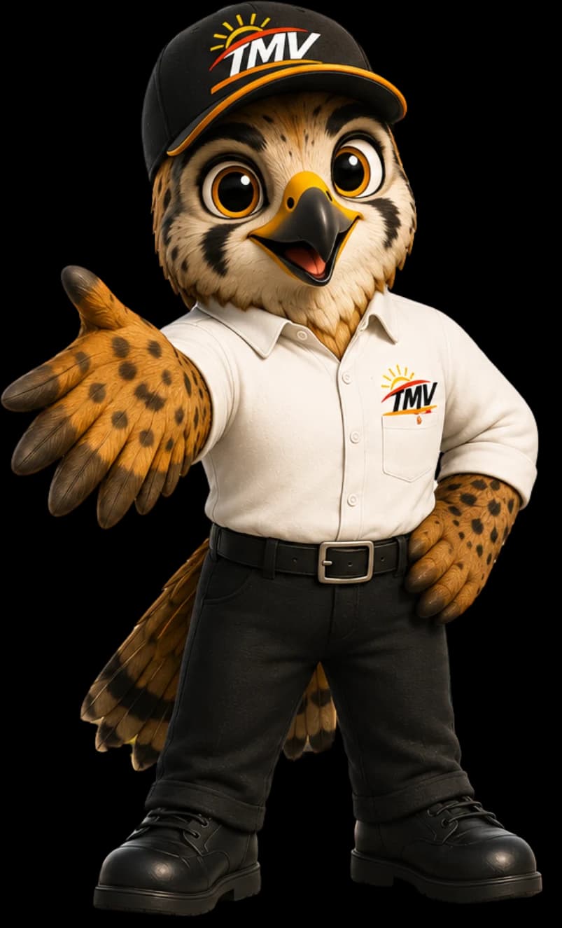 Maya, la cernícalo mascota de Transportes Mixtos del Valle, dando la bienvenida